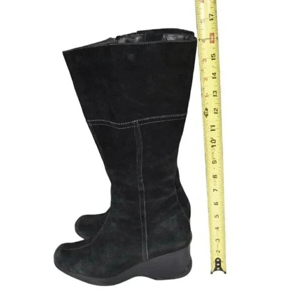 Vintage Hush Puppies Leather Suede Wedge Winter Boots Tall Black Size 9 - Picture 9 of 12